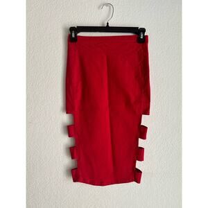 Bozzolo Red High Waisted Above Knee Cut Out Pencil Skirt Size Small Y2K